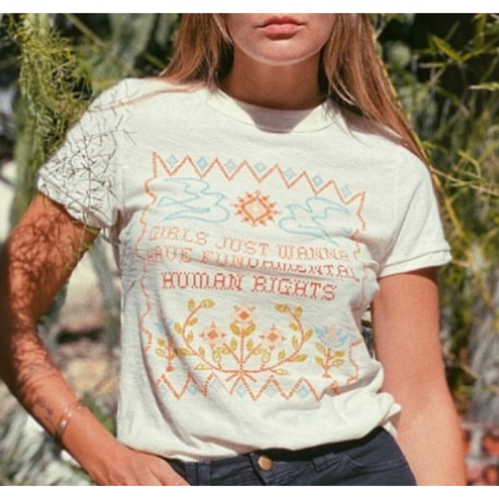 Stoned Immaculate Girls Just Wanna Have Fundamental Human Rights T-Shirt Cream L